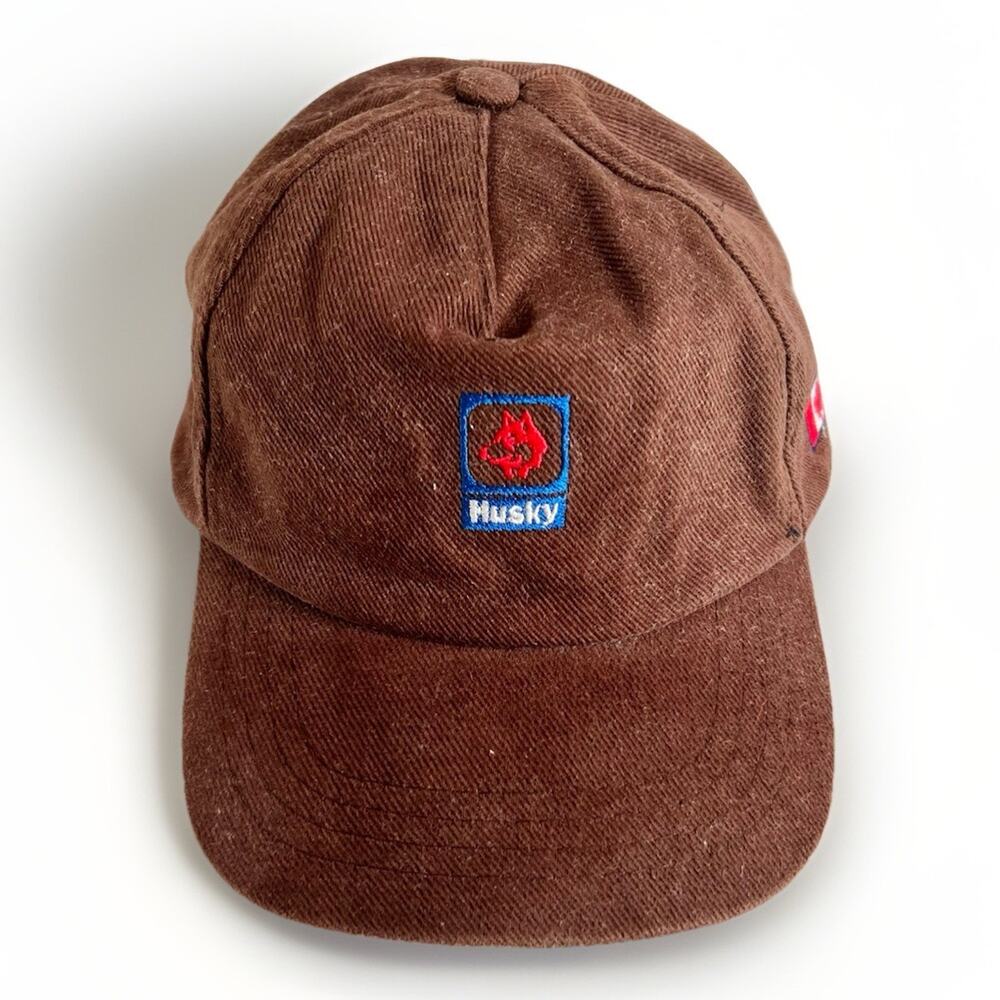 Husky Workwear Brown Twill Trucker Snapback Hat Canadian Flag Patch Vintage 90s
